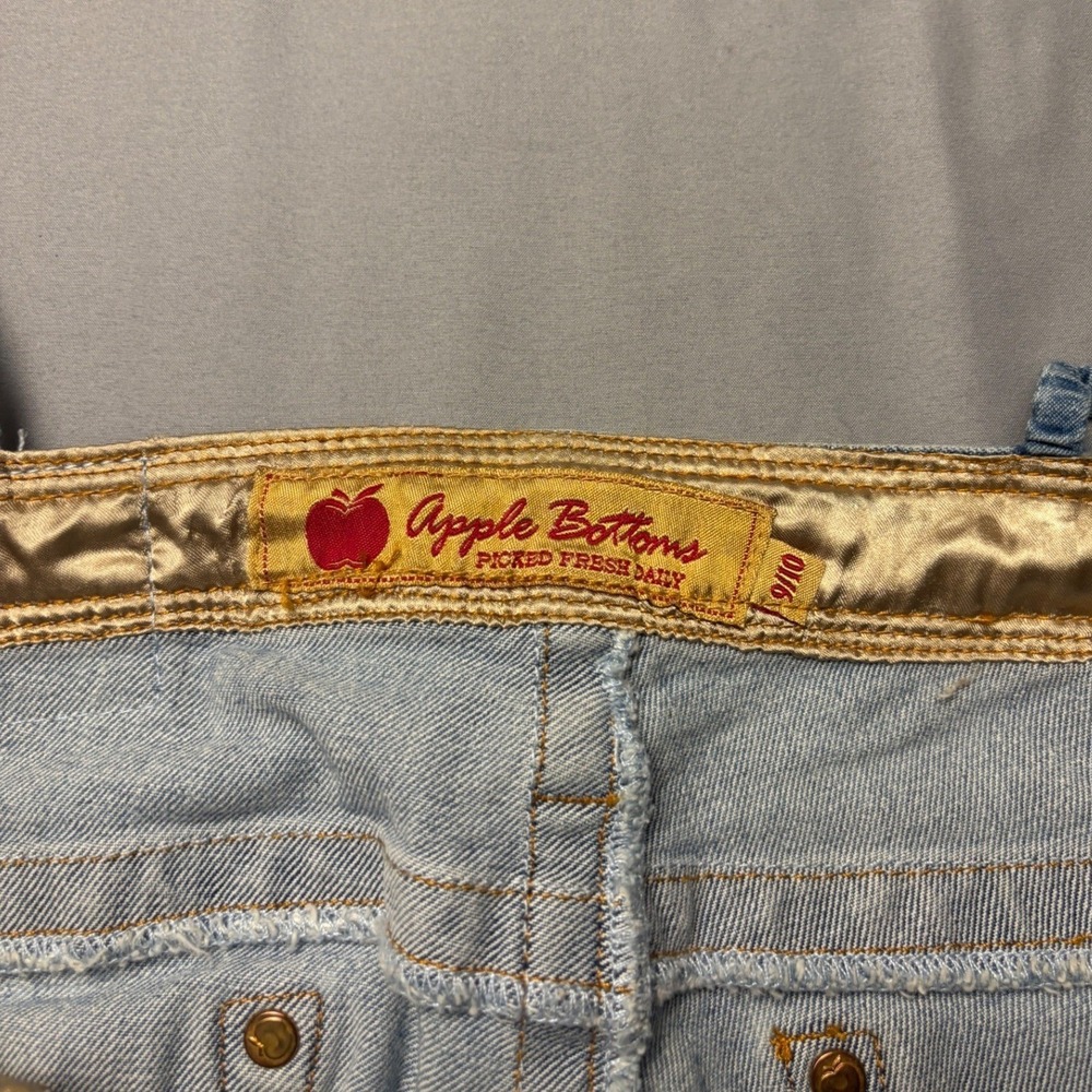 RARE VTG Apple Bottoms Womens Halter Denim Overall Shorts Light Wash Blue 9/10 - Picture 4 of 6